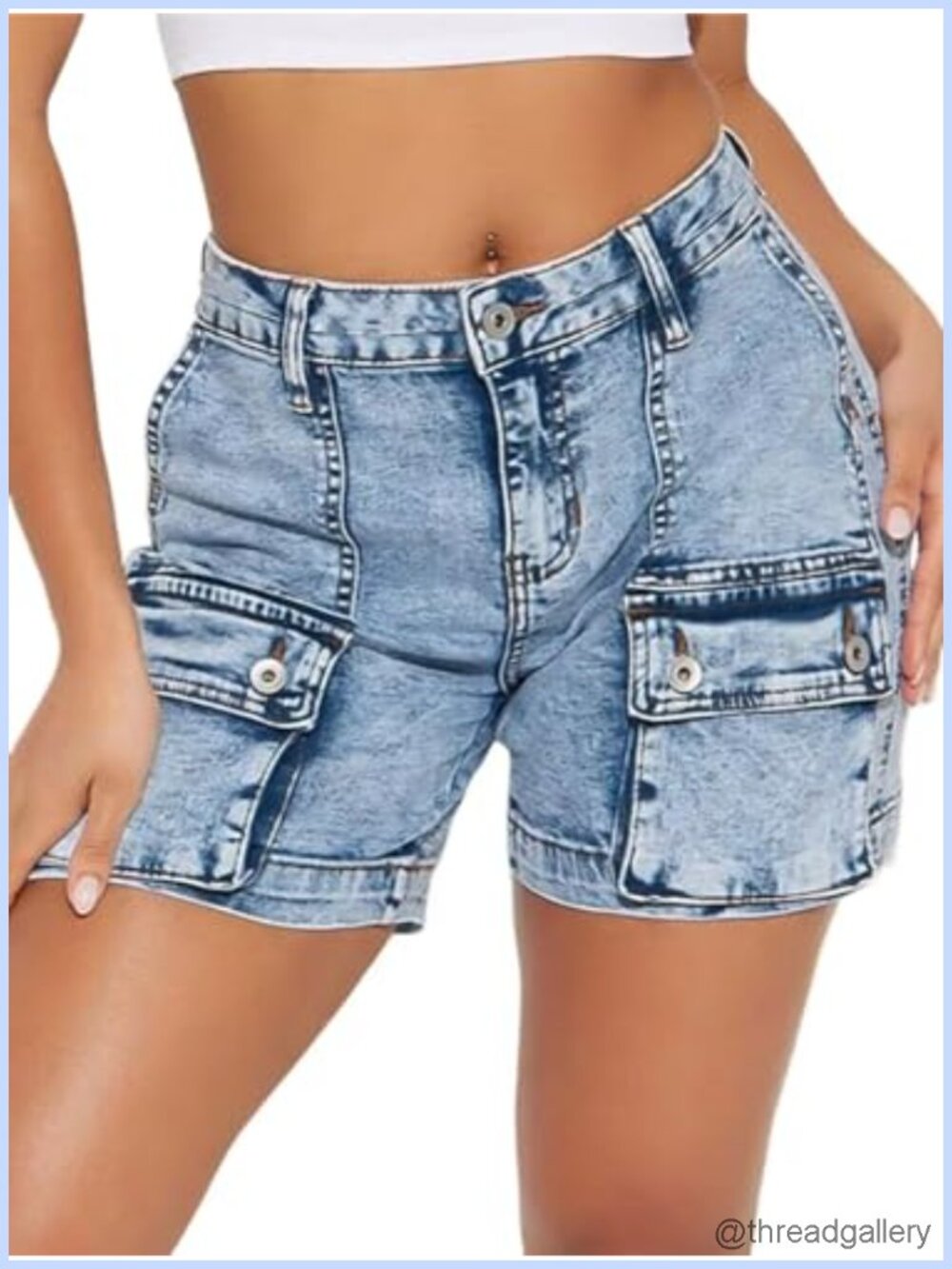 Mid Rise Cargo Denim Shorts Stretch Cotton Blend Y2K Utility Jean Shorts